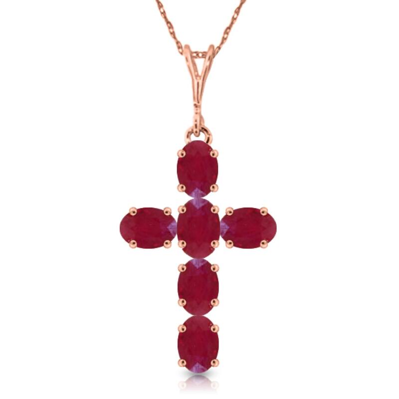 1.5 Carat 14K Solid Gold Cross Gemstone Necklace Natural Ruby - 16 Inch - Rose