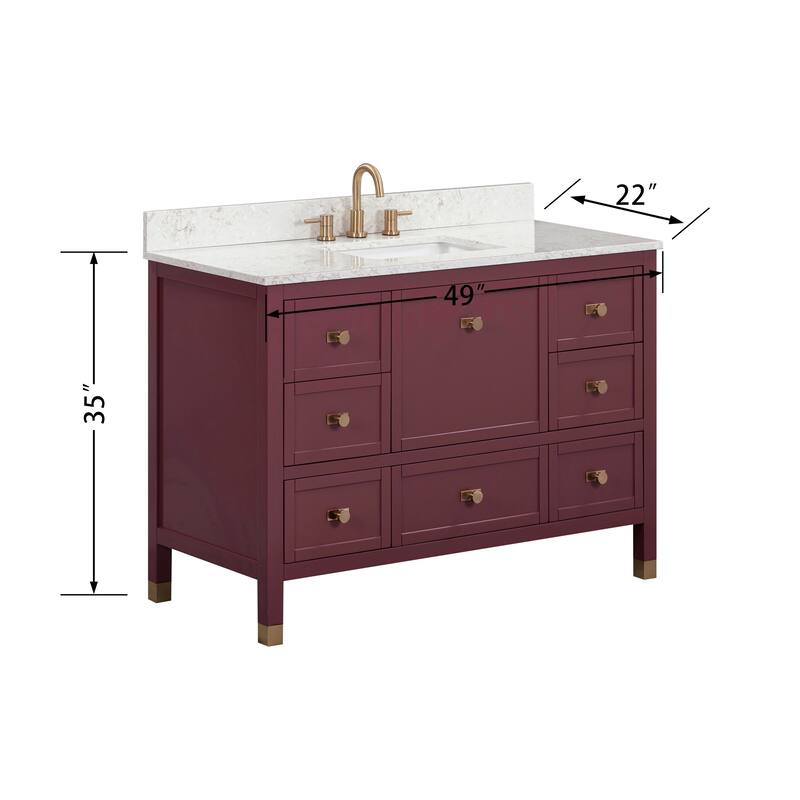 Alana Bathroom Vanity in Burgundy Red with Alluring Quartz Top
