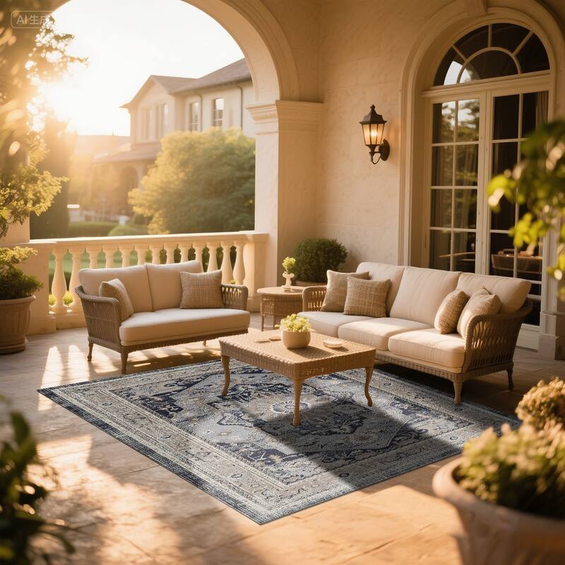 7FT x 5FT Vintage Bohemia Cotton Area Rug with Non-Slip TPR Backing for Indoor Living Room and Entryway - 6' x 7'