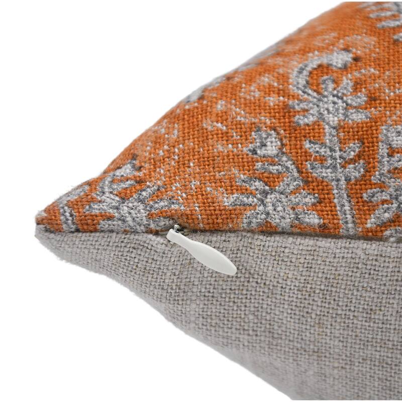 Fabdivine Floral Orange Pillow Cover Handmade Block Print, Neelgagan