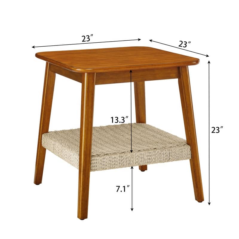 23" & 47.25" Mid-Century Boho Side Table & Coffee Table with Woven Storage Shelf