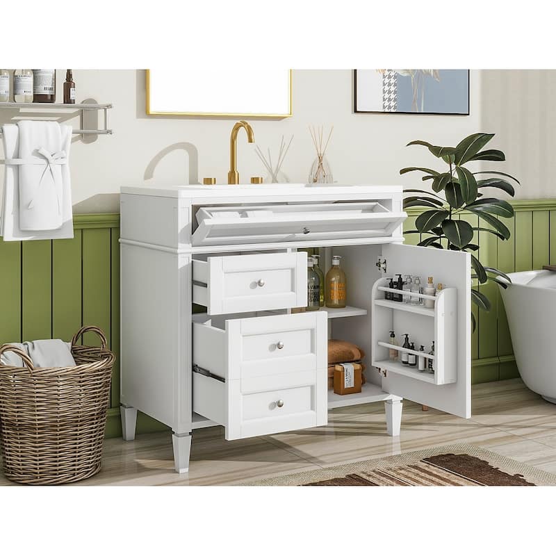 36" Bathroom Vanity with Ceramic Sink, Ample Storage with 2 Drawers and Tip-out Drawer, Modern Design