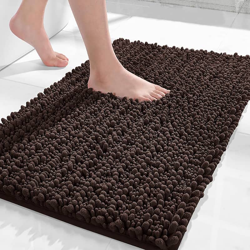 24"x16" - Brown Soft Cozy Plush Chenille Bath Mat Bathroom Rug - Brown