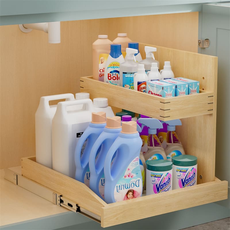 22.5-in W x 18.55-in H x 20.98-in D 2-Tier Cabinet Wood Pull-out Under-sink Organizer