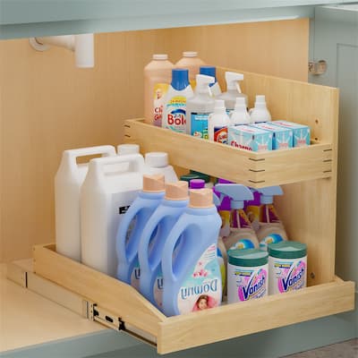 22.5-in W x 18.55-in H x 20.98-in D 2-Tier Cabinet Wood Pull-out Under-sink Organizer