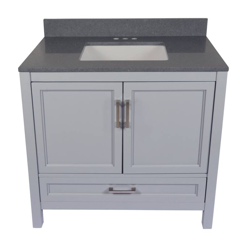 Nevado 37" Bathroom Vanity with Cultured Marble Vanity Top Sink in White with White Basin - Grey - Galaxy Grey