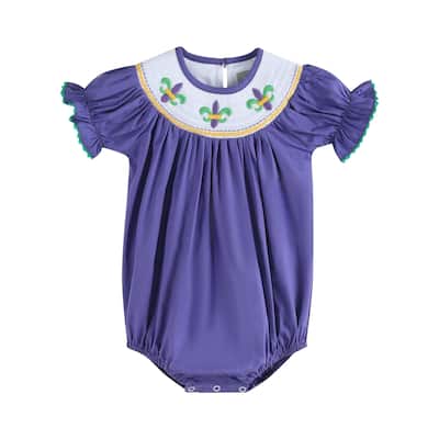 Lil Cactus Purple Mardi Gras Smocked Romper