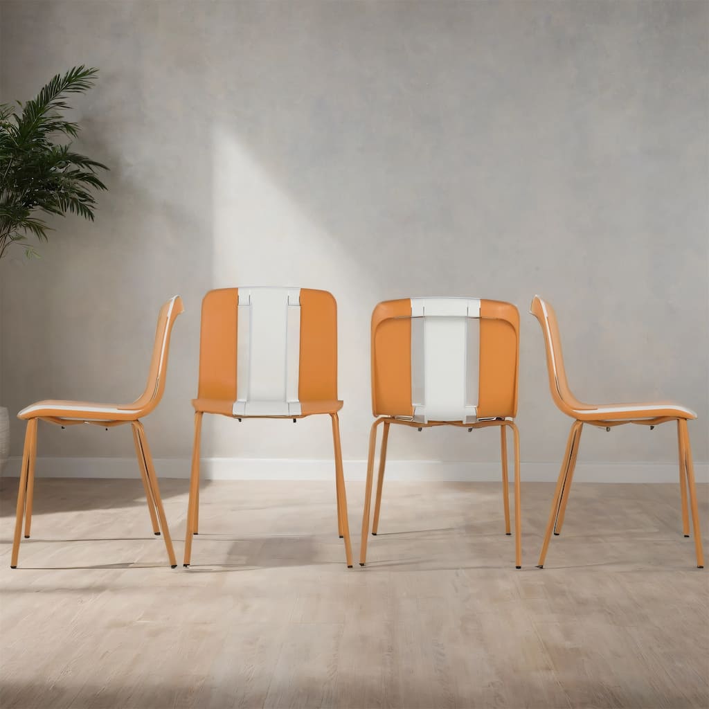 Modern Striped Chairs w/ PP Seats & Metal Legs, Indoor/Outdoor, 4-Pack