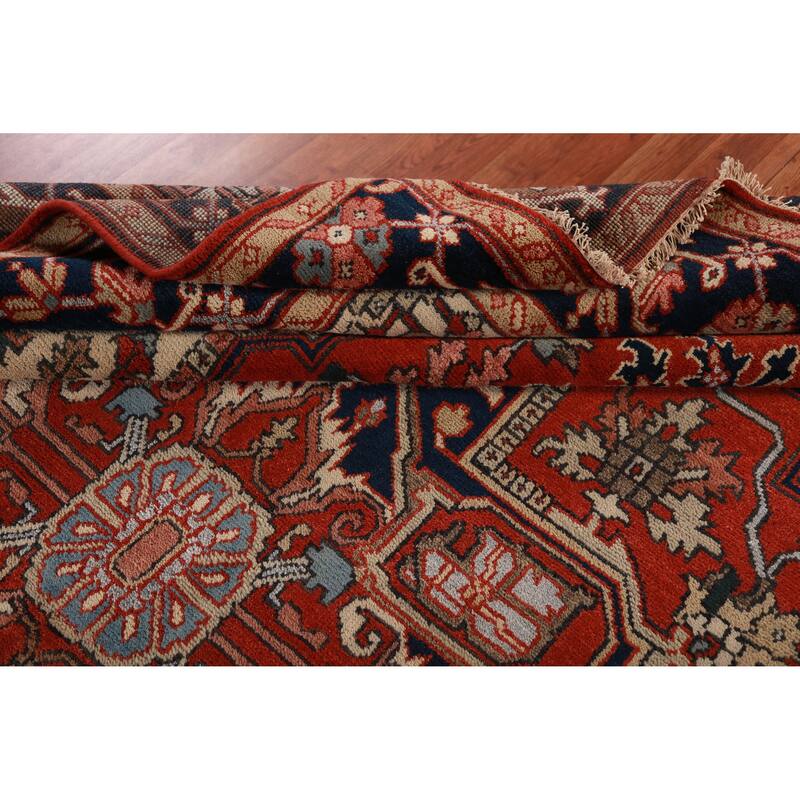 Geometric Red Heriz Serapi Oriental Area Rug Handmade Red Wool Carpet - 8'10" x 12'0"
