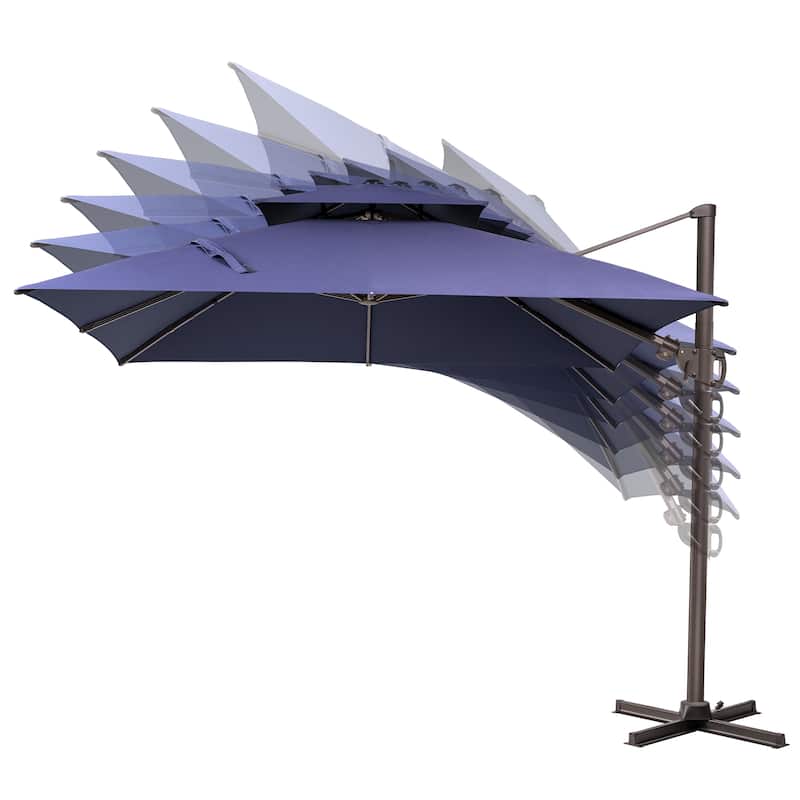 13 x 10 FT Outdoor Patio Cantilever LED Lighted Double Vented Umbrella with Base