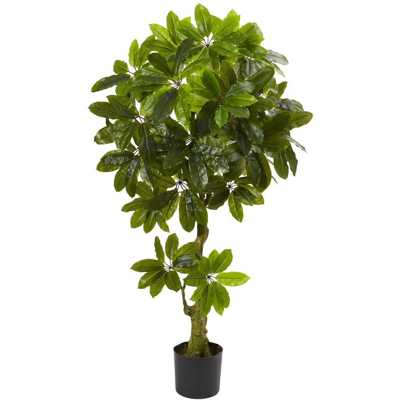 Artificial Scheffler Tree - Indoor Outdoor Decor - 5ft Faux Plant - Home Garden Accent - Green - 41-50 Inches