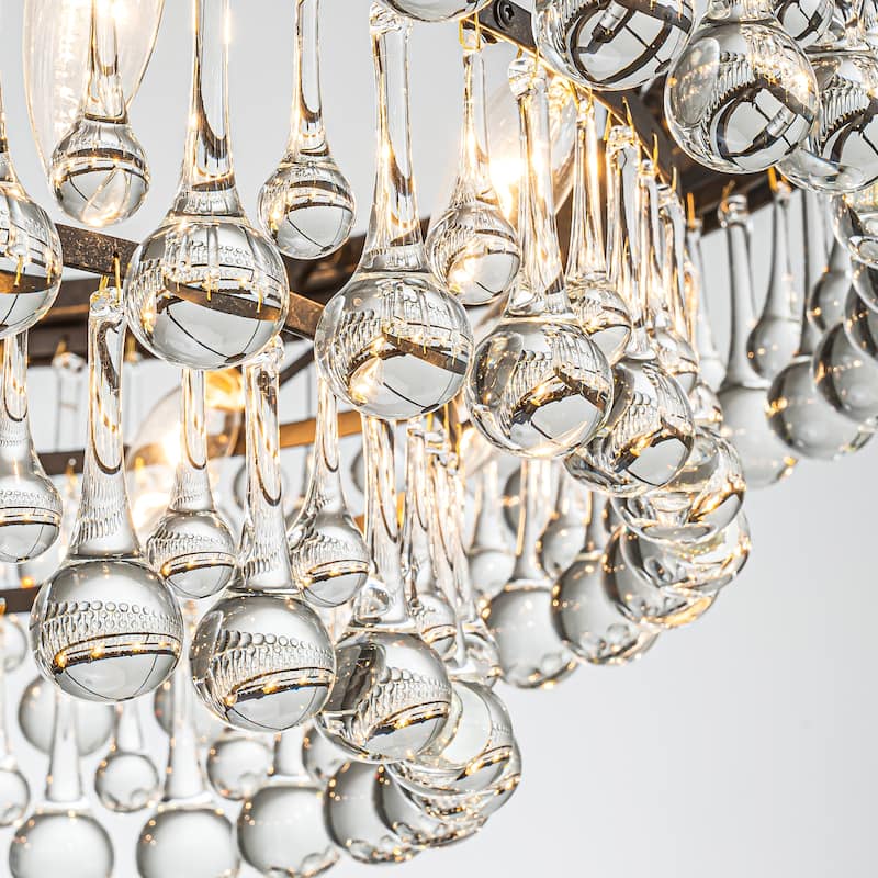 10-Light 31.5" Modern Glam Distressed Black Round Crystal Chandelier for Living Room 3-Tier Large Pendant Lighting
