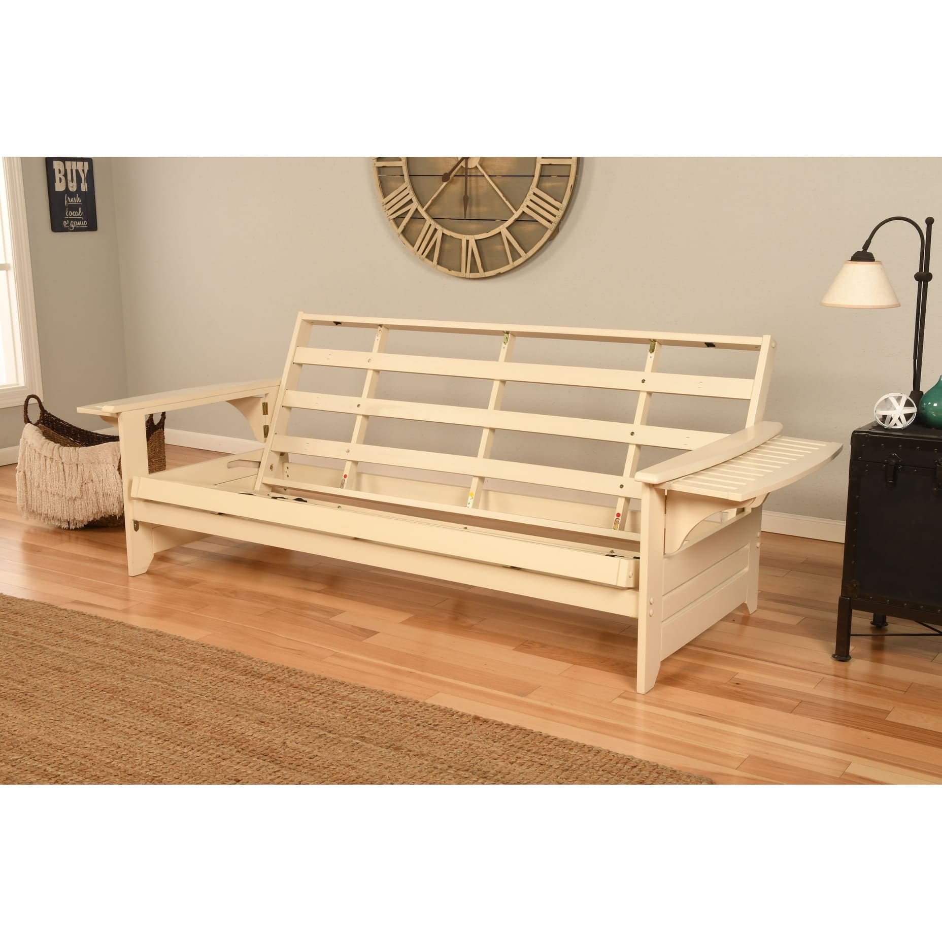 Somette Phoenix Futon Frame in Antique White Finish, Mattress not