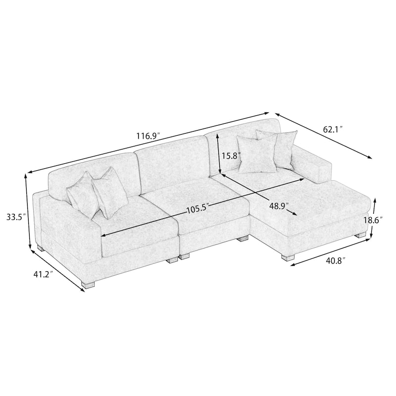 Oversized Modern Chenille Modular Sectional Sofa with Chaise