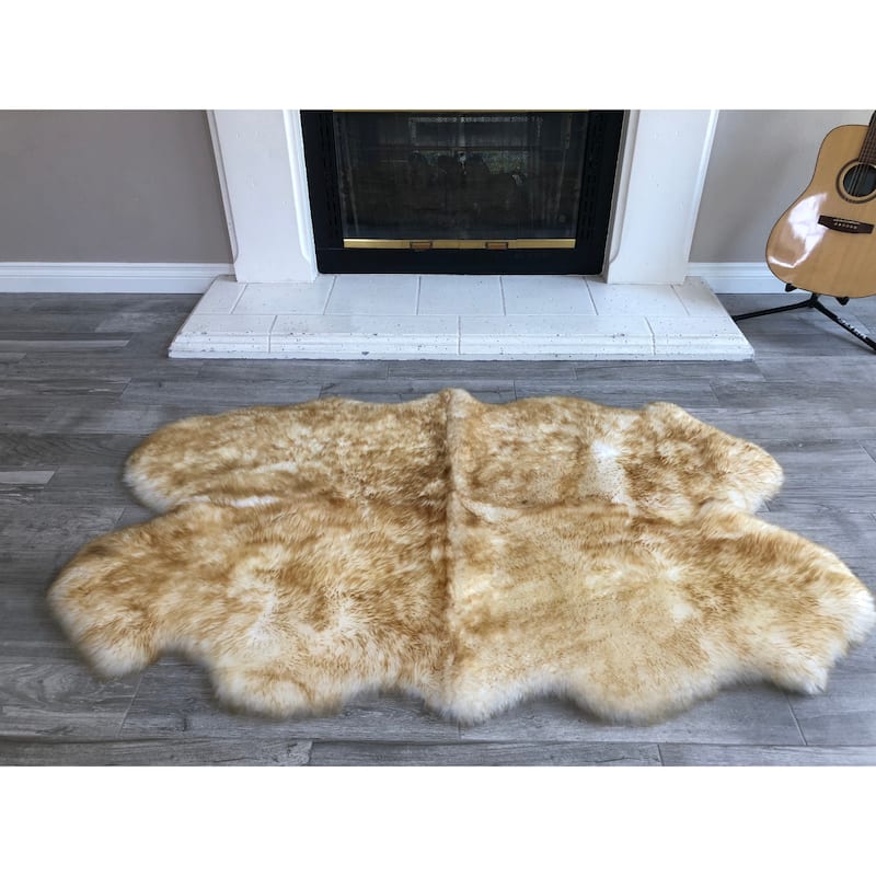 Dynasty Natural 4-Pelt Luxury Long Wool Sheepskin Shag Rug - 3'6" x 5'6"