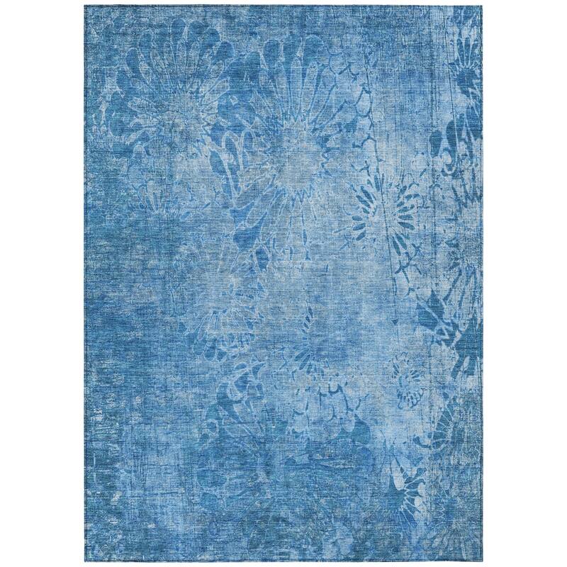 Machine Washable Indoor/ Outdoor Modern Floral Chantille Rug