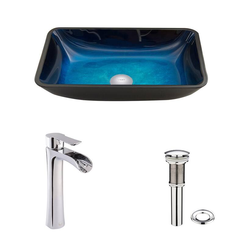 Vigo 18-1/4" Glass Bathroom Vessel Sink with Niko Single Hole Bathroom - Chrome