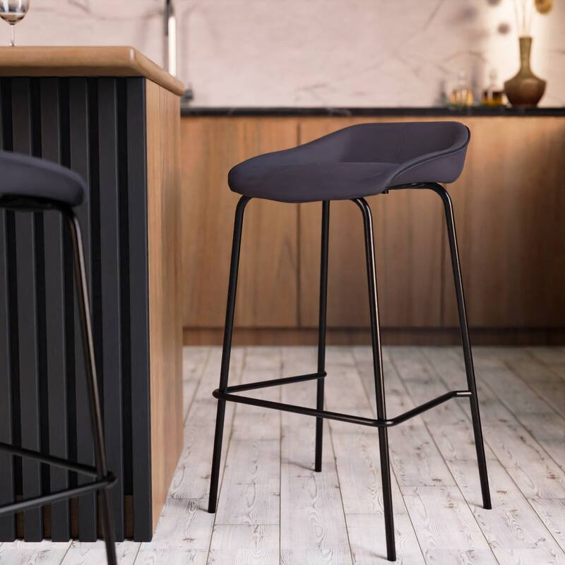 Leather Barstool with Powder-Coated Iron Frame Set of 2 Servos Series