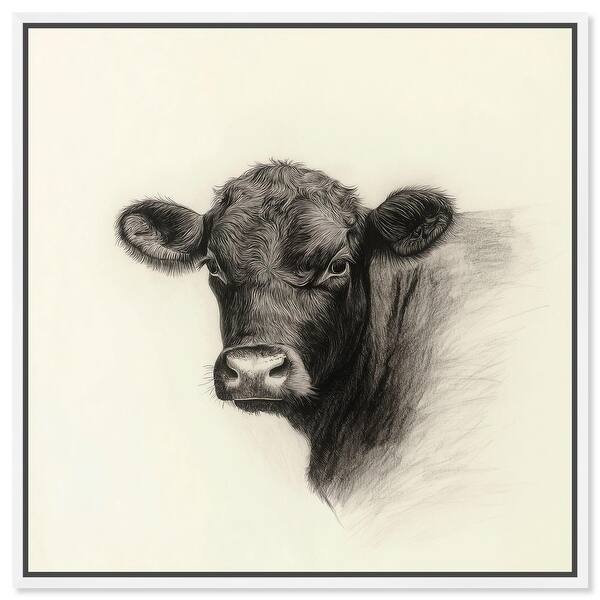 slide 2 of 62, Darkness in Detail of Cow Canvas Animal Art Prints by Art Remedy 12" x 12" - White
