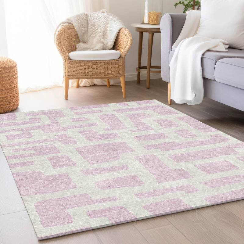 Premium Washable Super Soft Geo Maze Mayfield Rug - Pink - 3' x 5'
