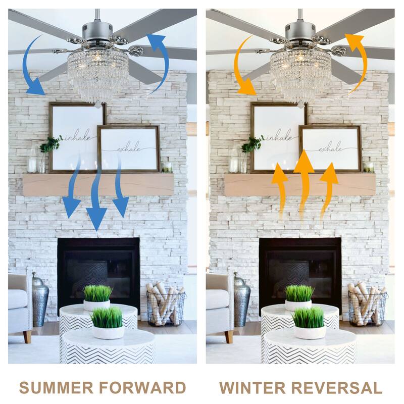 Bella Depot 65" Crystal Ceiling Fan with Light Kit and Remote Control,6-Speed Reversible Ceiling Fan