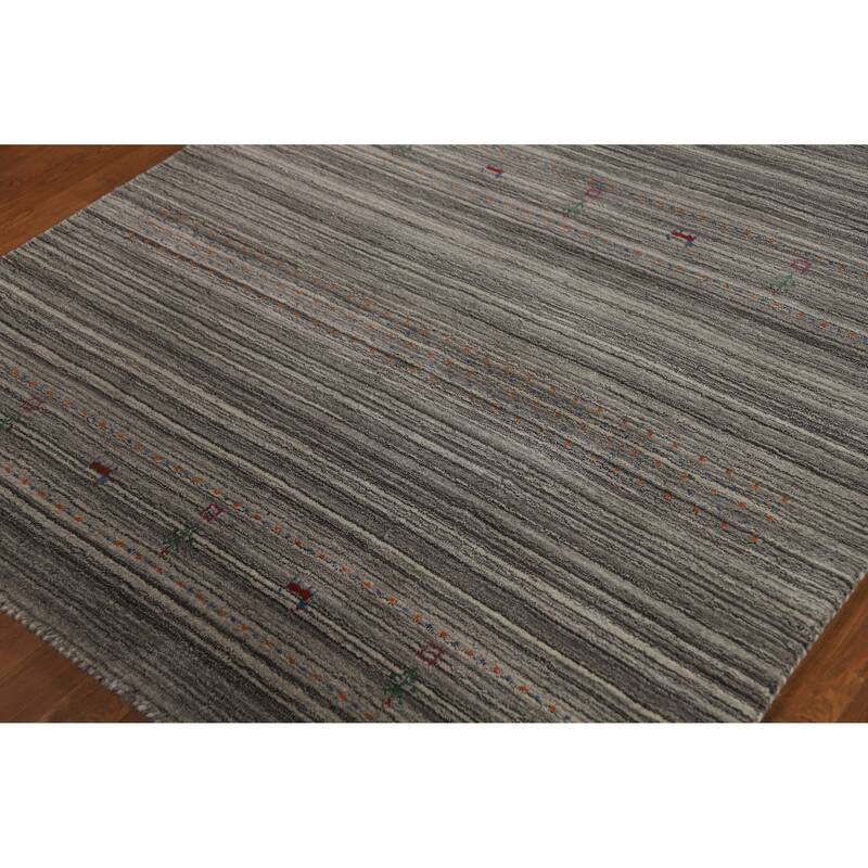 Hand Knotted Oriental 100% Wool Carpet Tribal Tribal Greys & Charcoal Gabbeh Area Rug - 7' 8'' X 5' 0''