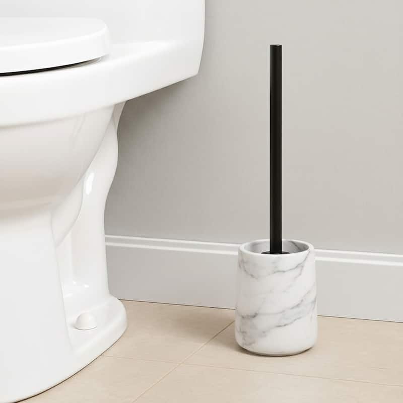 Marble Toilet Brush and Holder Set - 4 L x 4 W x 15.2 H - White