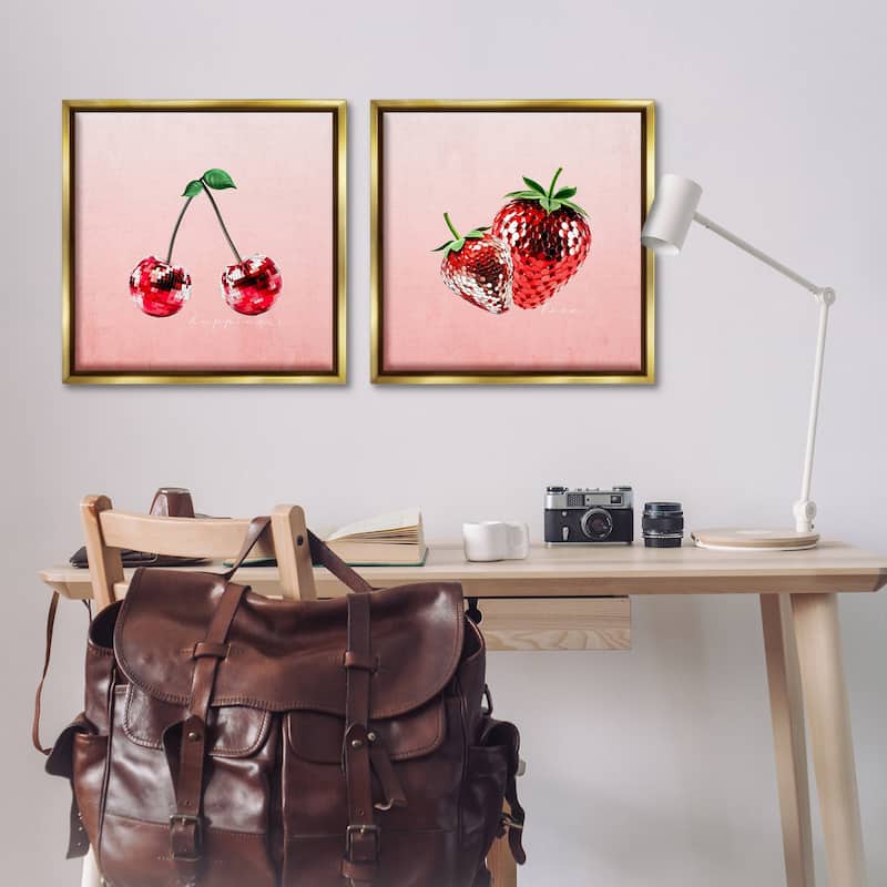Stupell Happiness & Love Disco Fruits Framed Floater Canvas Wall Art Design By Kim Allen (Set of 2)
