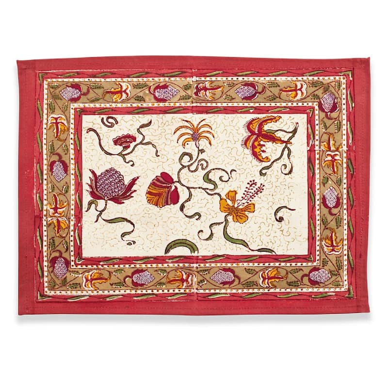 Couleur Nature Fleurs des Indes Placemat (Set of 6) - 15"x 18" - Red/White