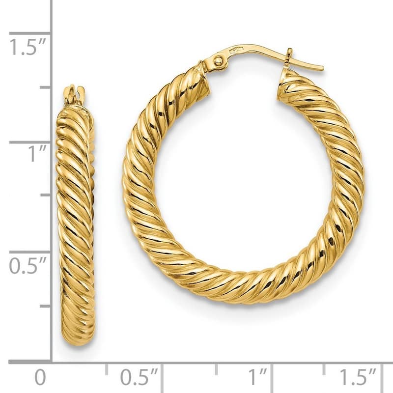 Curata 14k Yellow, Rose or White Gold Polished Twisted 30x4mm Round Hoop Earrings