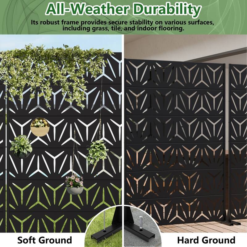 Dovelina Outdoor Freestanding Metal Privacy Screen Decorative Garden Fence (Set of 2)