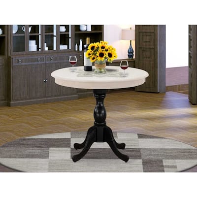 Vintage Round Kitchen Table 36 Inch - Butter Cream & Black Pedestal Table for Small Spaces