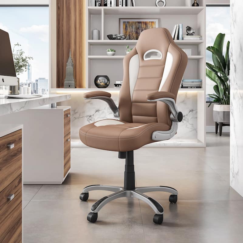 Techni Mobili High Back Executive Sport Race Office Chair with Flip-Up Arms, Camel - Camel