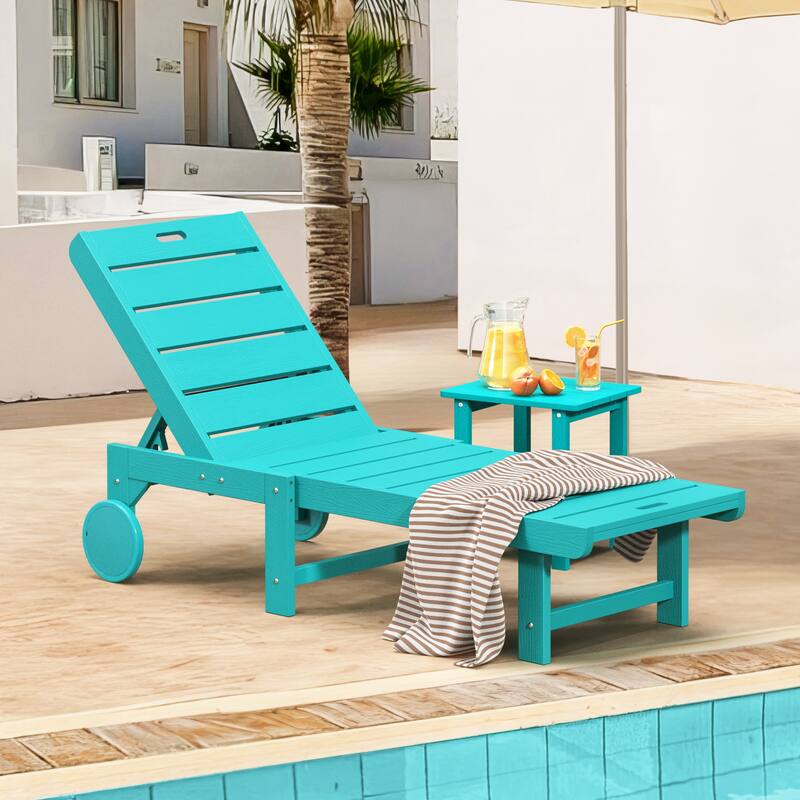 LUE BONA Outdoor Chaise Lounge Plastic Patio Chaise Lounge Chairs with Side Table - Aruban blue