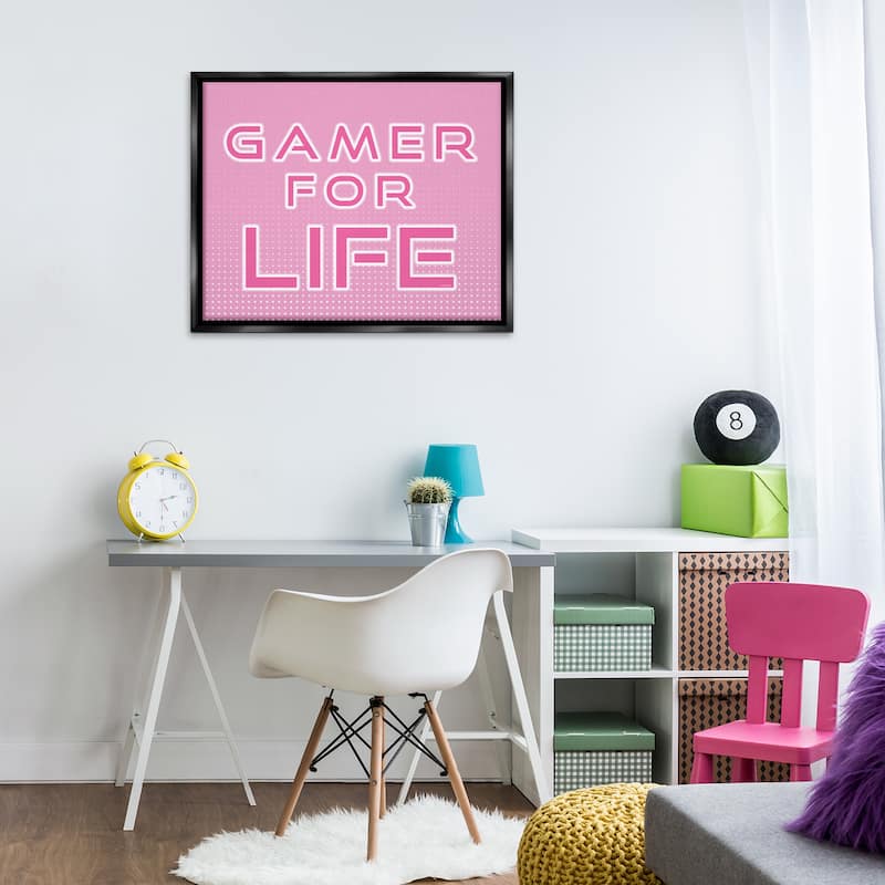 Stupell Pink Gamer For Life Framed Floater Canvas Wall Art Design By Yass Naffas Designs