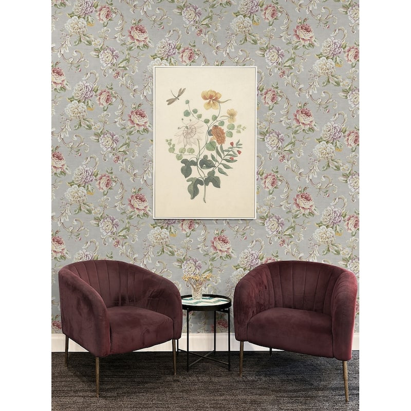 Seabrook Designs Kaydence Floral Scroll Unpasted Wallpaper