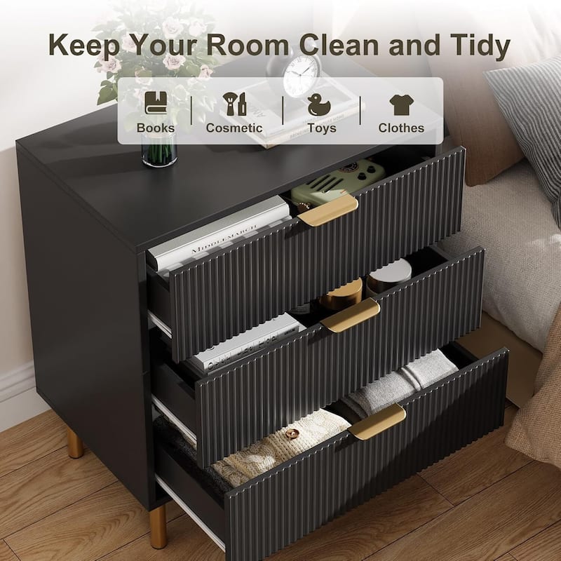 Modern Design 3 Drawer Dresser, Storage Nightstand for Bedroom, Living Room, Closet, Hallway