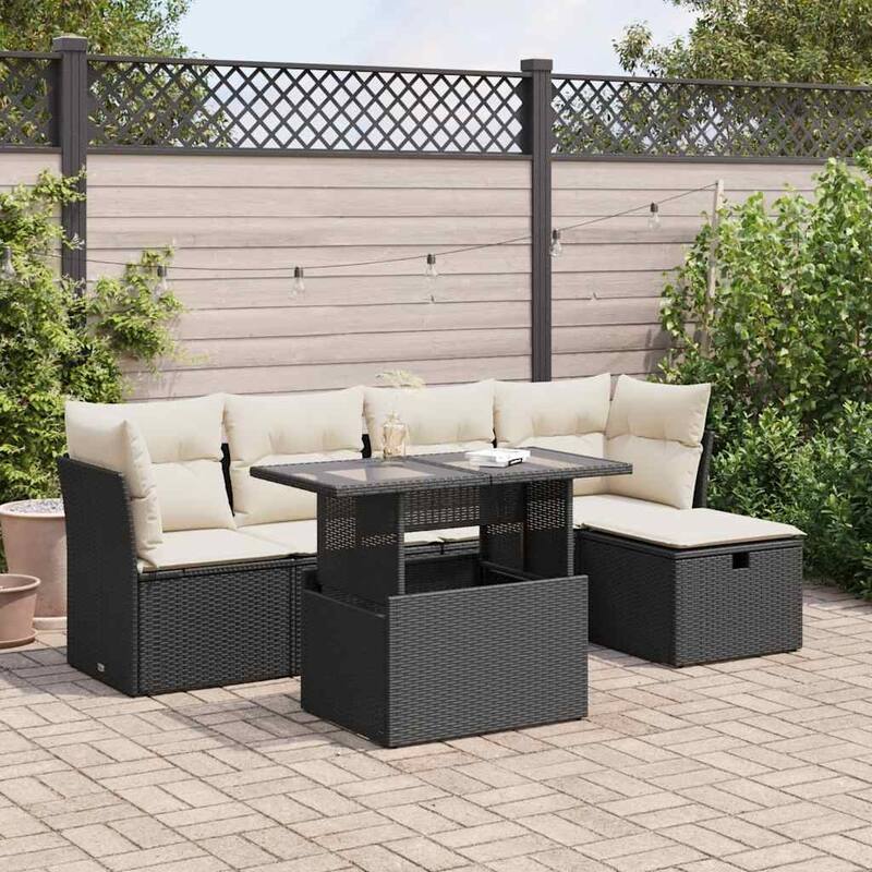 6-Piece Modular Garden Sofa Set - Black and cream with storage