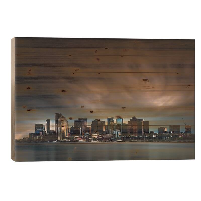 Boston Skyline Print On Wood by Miki Joven - Multi-Color - 26x40x1.5