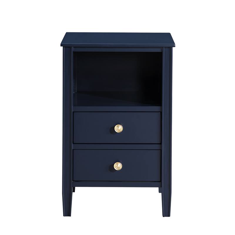 Modern Nightstand with 2 Drawers and Open Shelf Fluted Legs No Assembly