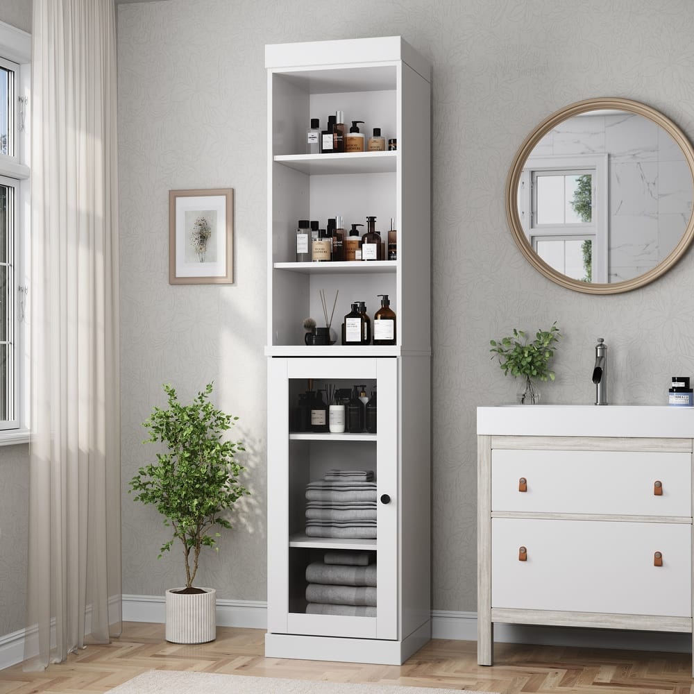 Palace Imports 100% Solid Wood 16.5" Bathroom Storage Cabinet with Clear Glass Doors and Adjustable Shelves