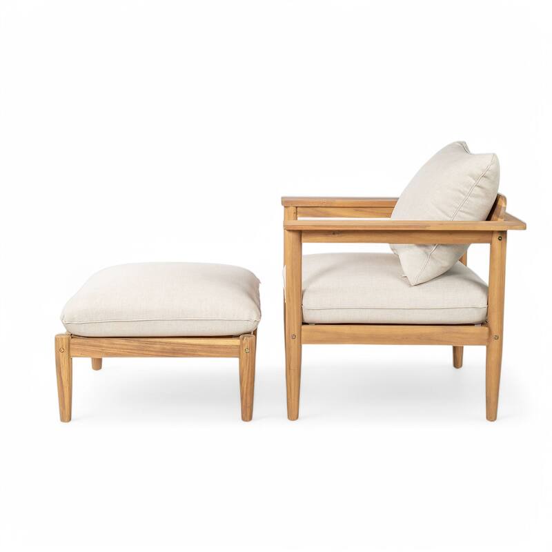 Christopher Knight Home- Marie Patio Acacia Wood Lounge Chair and Ottoman