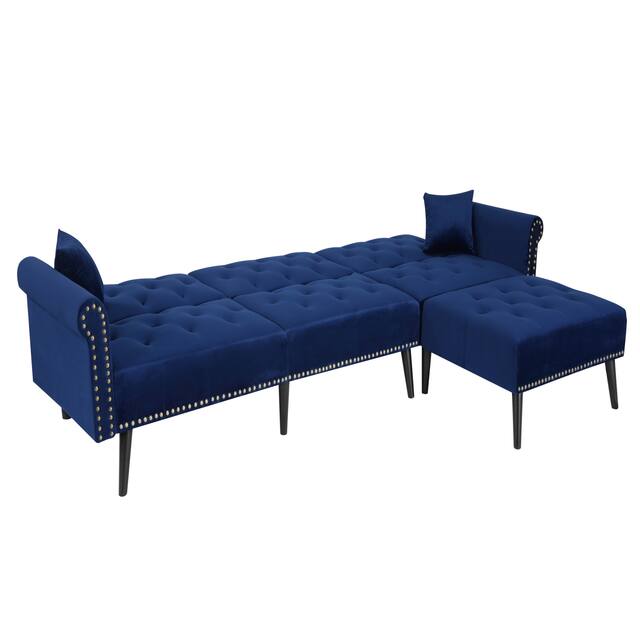 L-Shape Sectional Sofa with Reversible Chaise and Adjustable Back Blue