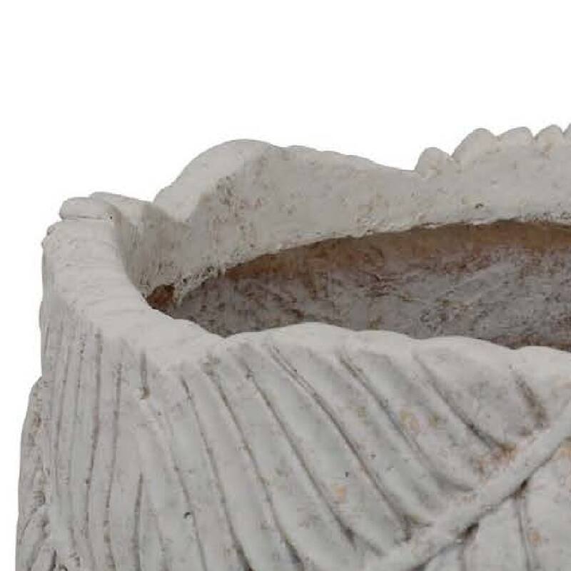 Sicily Accent Planter with Leaf Embossed Surface, Flared Gray Resin