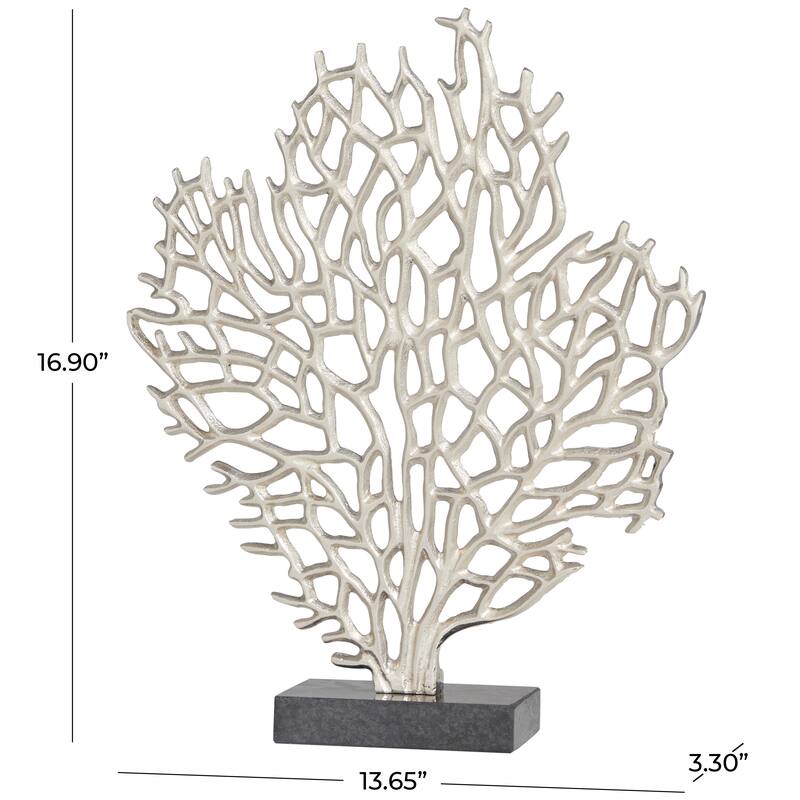 Silver Aluminum Metal Coral Decorative Sculpture with Marble Base