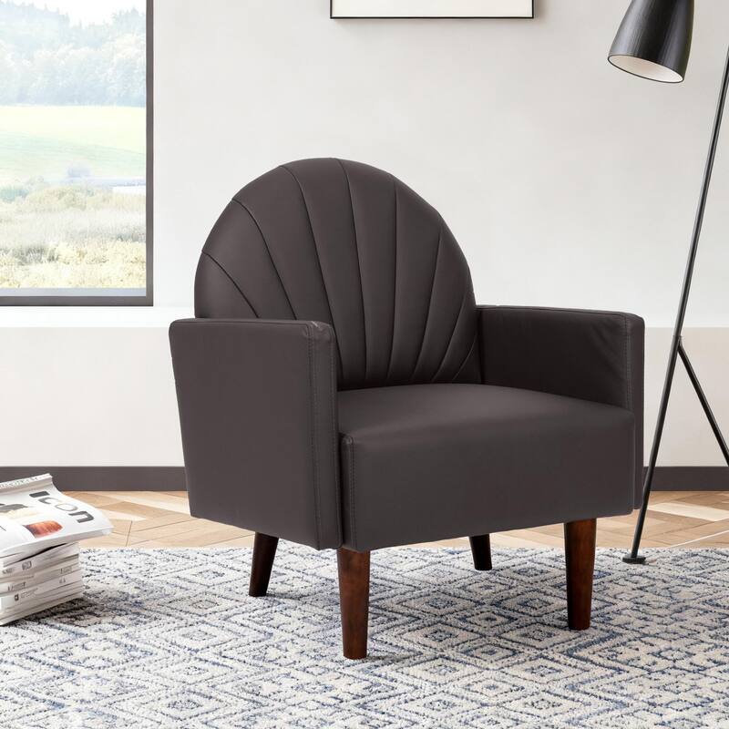 Contemporary Shell-shaped Amchair with Upholstery and Wooden Legs, Suitable for Living Rooms