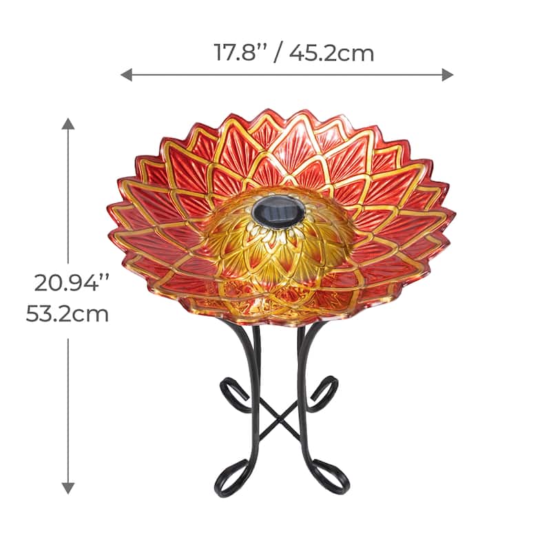 Teamson Home 17.8" Fusion Glass Birdbath with Solar-Powered Light