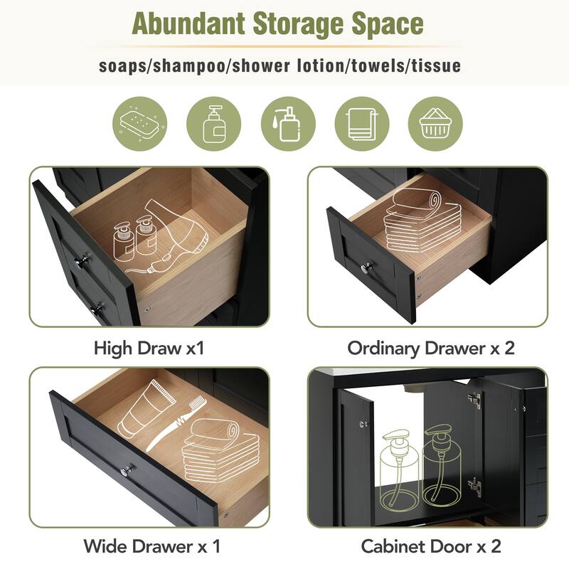 36 inch MDF Freestanding Bathroom Vanity Set with Integrated Resin Sink with Soft Close