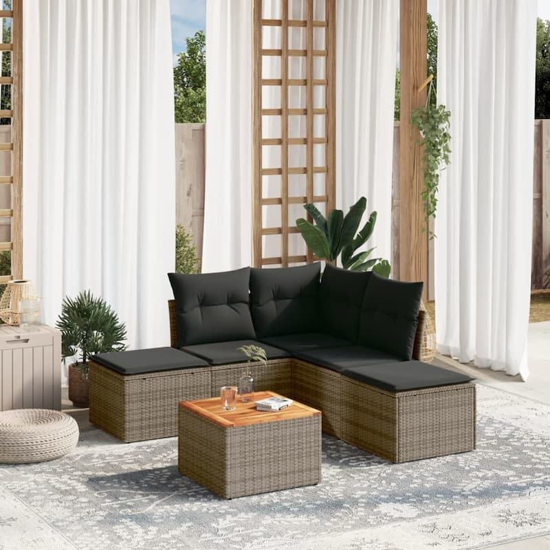 vidaXL Patio Sofa Set with Cushions Outdoor Furniture 6 Piece Poly Rattan - 24.4 x 24.4 x 27.2 - Grey