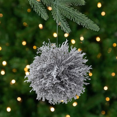 7" Artificial White Frosted Round Twig Christmas Ornament